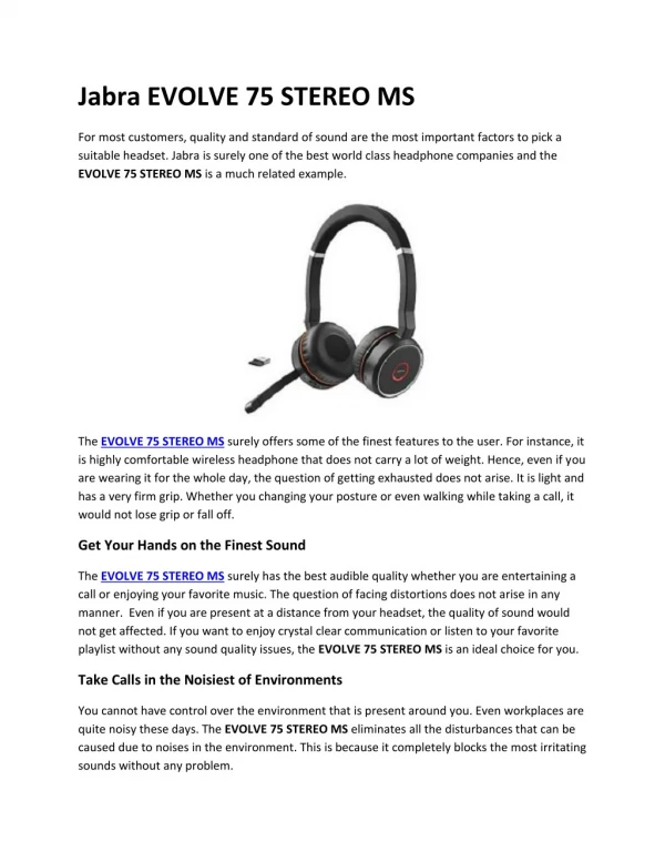 Jabra EVOLVE 75 STEREO MS - GoHeadsets