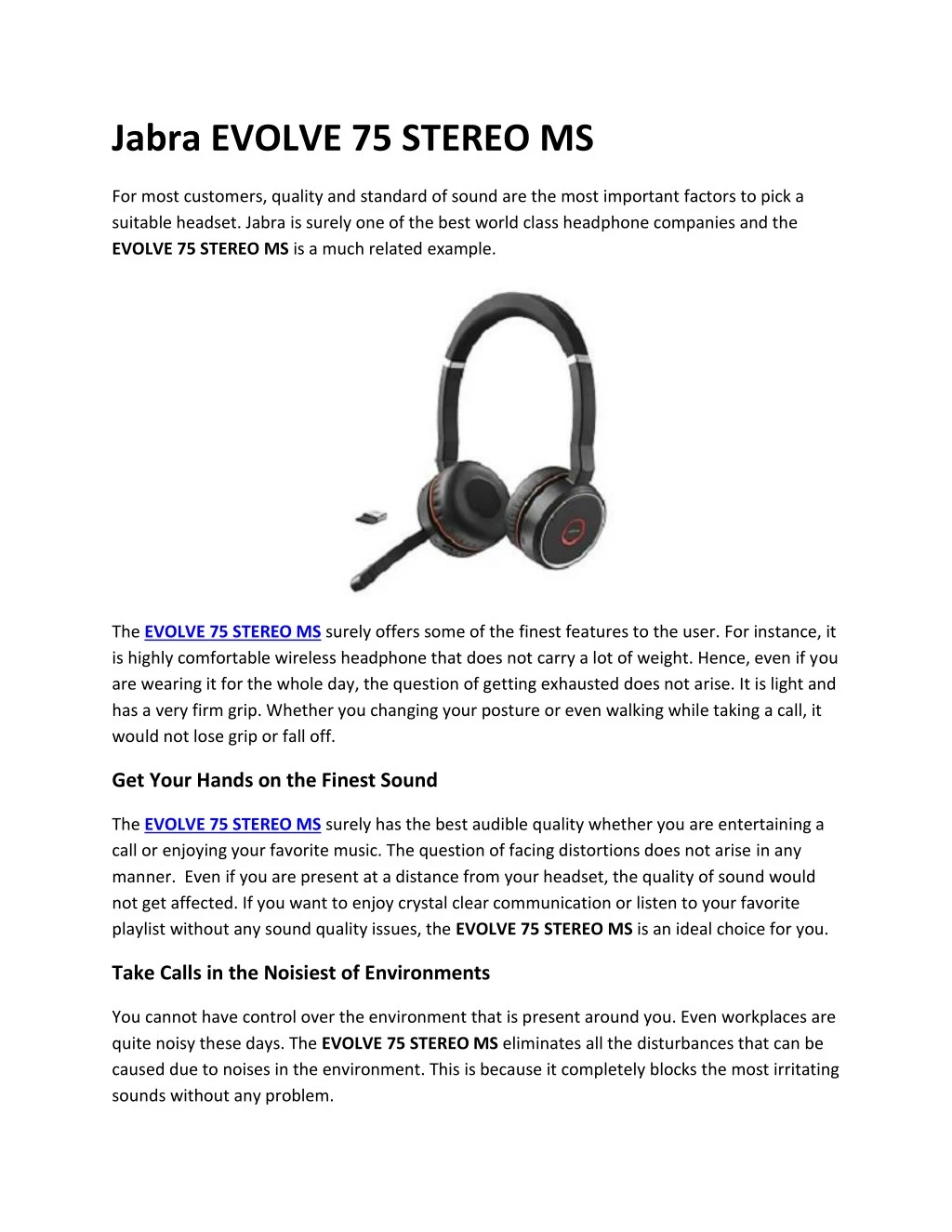 jabra evolve 75 stereo ms