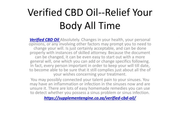 Verified CBD Oil--Relief Your Body All Time