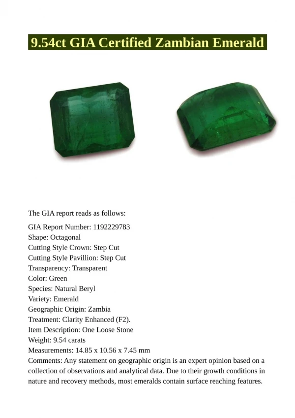 9.54ct GIA Certified Zambian Emerald