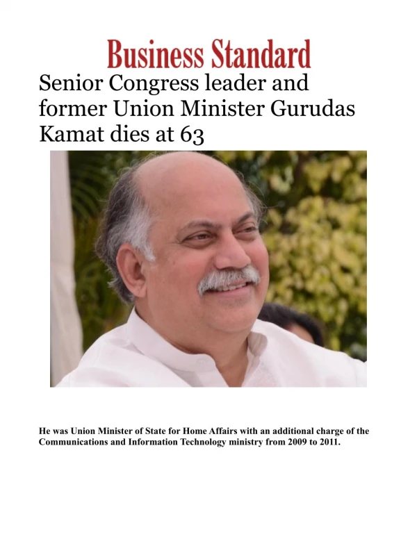 Senior Congress leader and former Union Minister Gurudas Kamat dies at 63