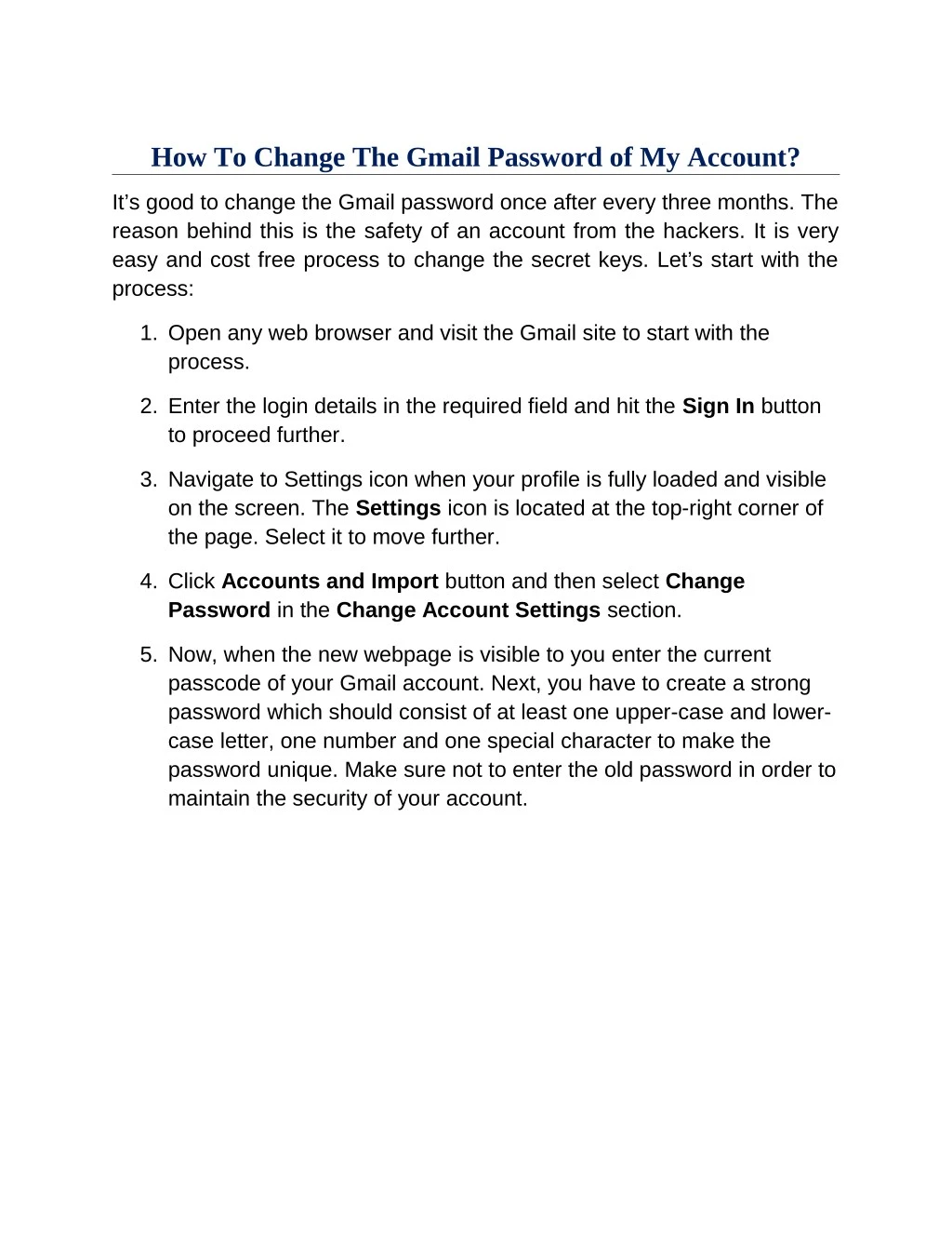 how to change the gmail password of my account