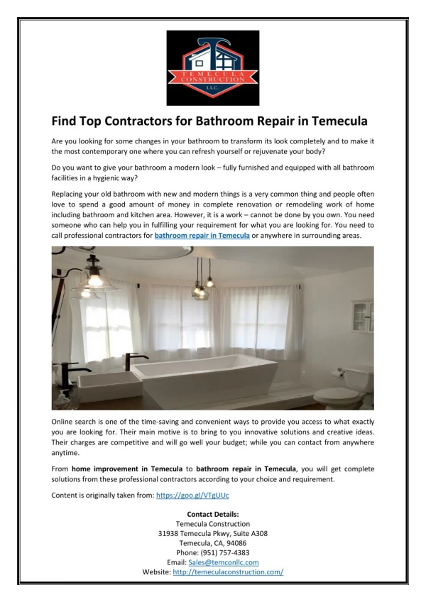 Find Top Contractors for Bathroom Repair in Temecula