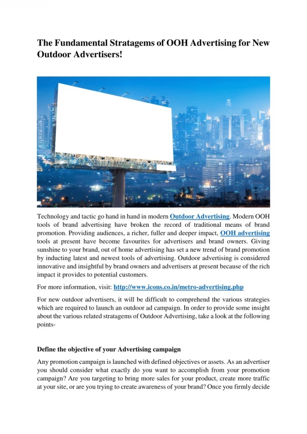 The Fundamental Stratagems of OOH Advertising for New Outdoor Advertisers!