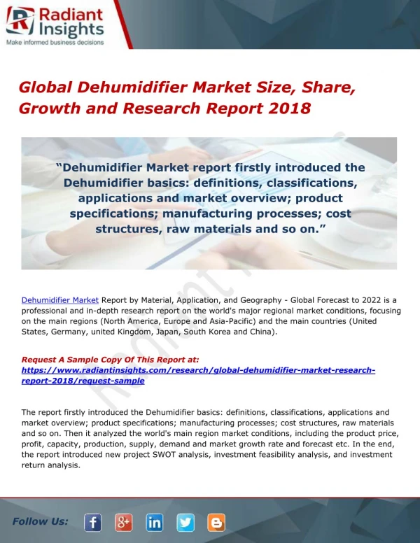 Global Dehumidifier Market Size, Share, Growth and Research Report 2018