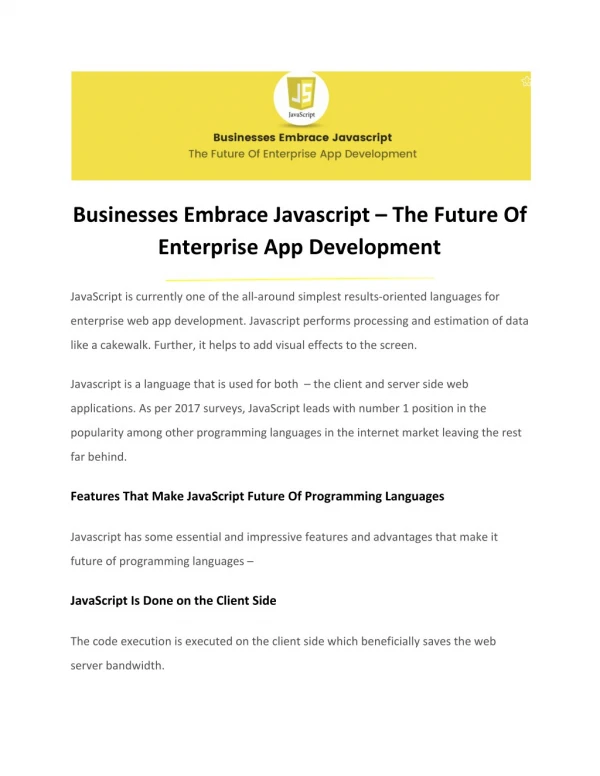Businesses Embrace Javascript â€“ The Future Of Enterprise App Development