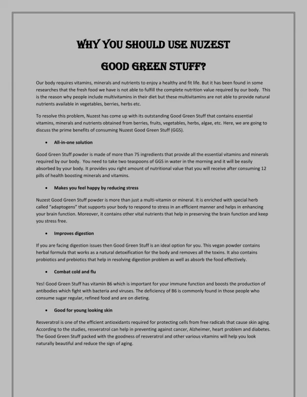 Nuzest Good Green Stuff | Combination of Nutrients & Vitamins