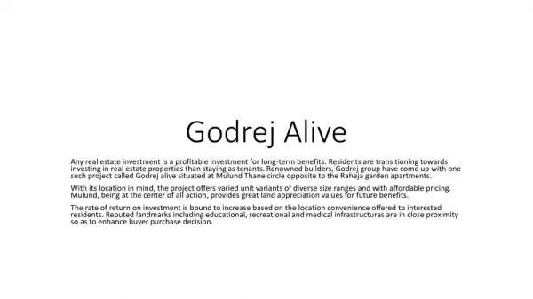 Godrej Alive Apartments Mulund Thane
