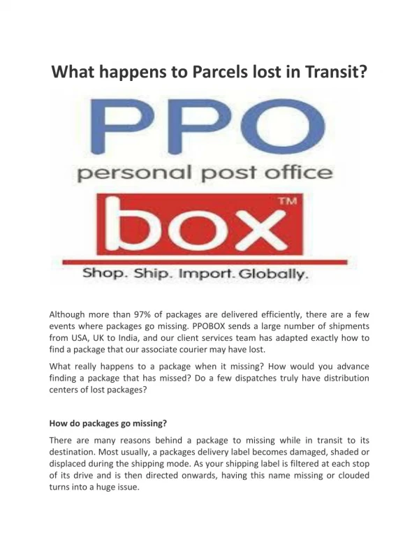 What happens to Parcels lost in Transit?
