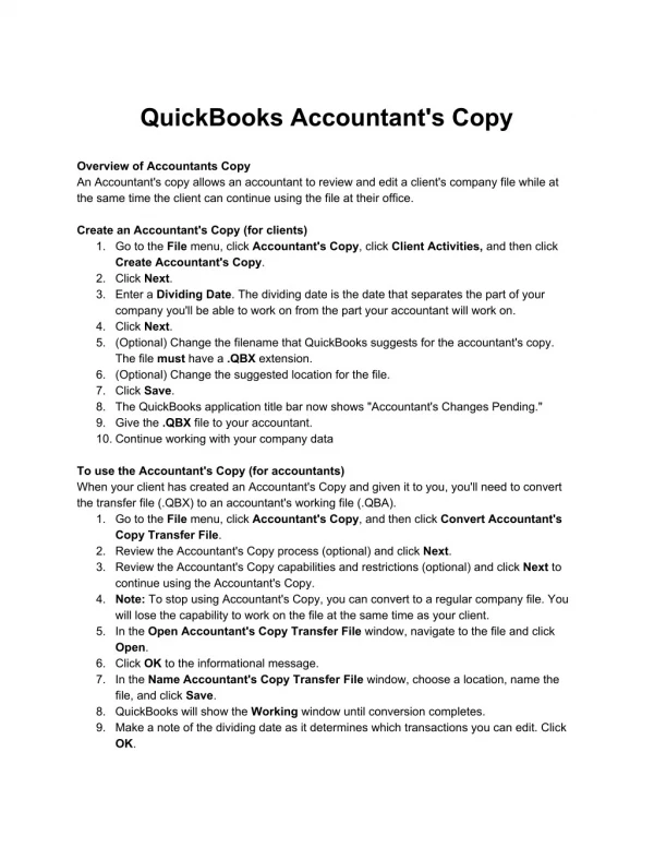 Overview of QuickBooks Accountant's Copy - Create & Send Accountant's Copy to Accountant
