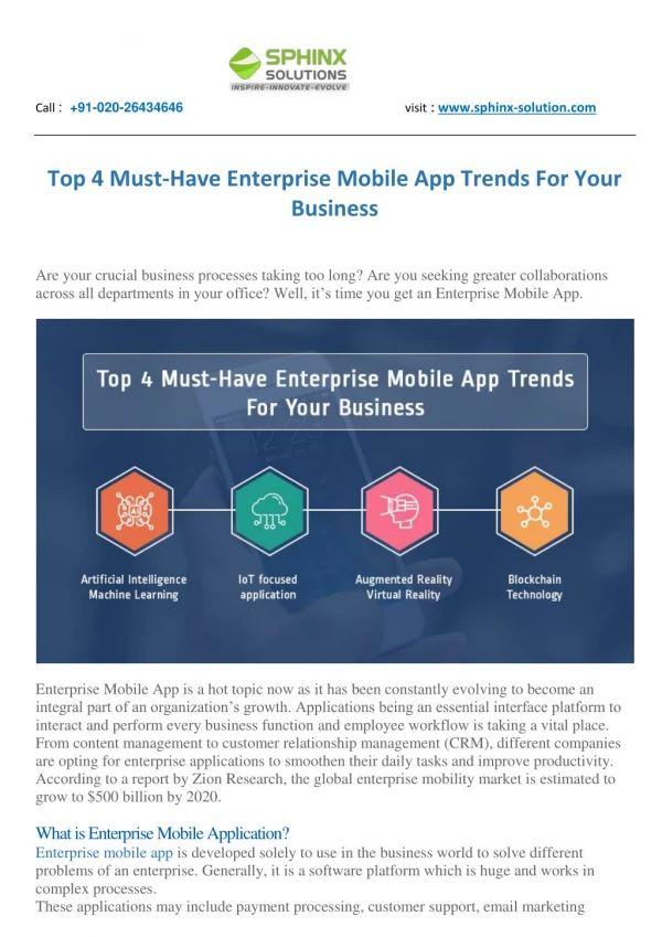 Top 4 Must-Have Enterprise Mobile App Trends For Your Business