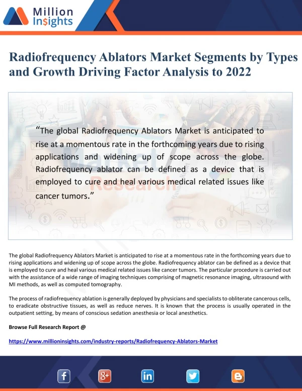 Radiofrequency Ablators Market Segments by Types and Growth Driving Factor Analysis to 2022
