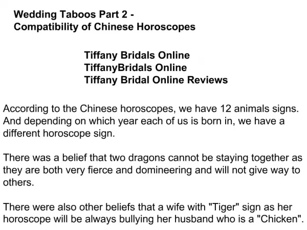 Wedding Taboos Part 2 - Compatibility of Chinese Horoscopes
