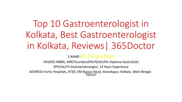 Top 10 Gastroenterologist in Kolkata, Best Gastroenterologist in Kolkata, Reviews| 365Doctor