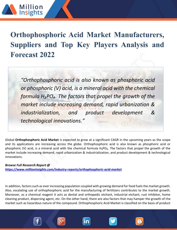 Orthophosphoric Acid Market Competition by Manufacturers, Share, Size and development Trends 2022