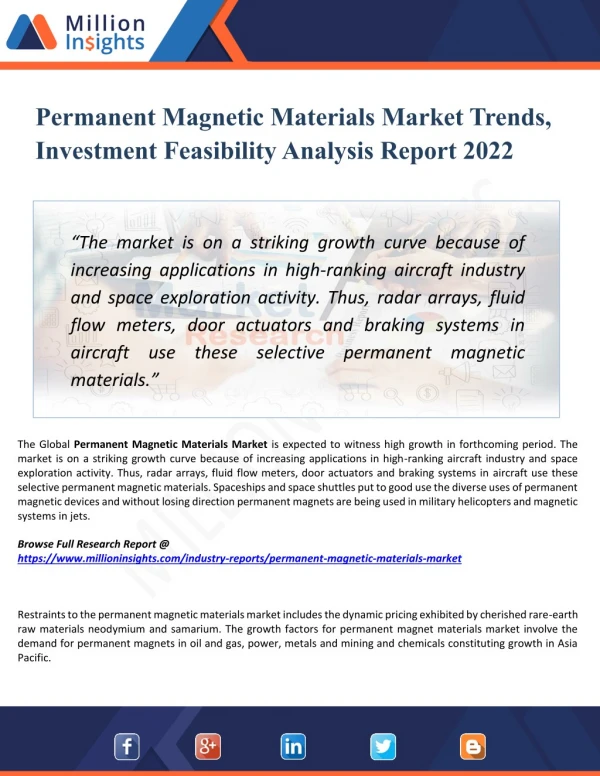 Permanent Magnetic Materials Market - Industry Analysis, Size, Share, Growth, Trends, and Forecasts 2022