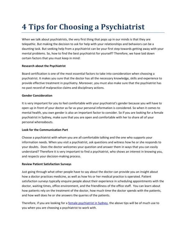4 Tips for Choosing a Psychiatrist
