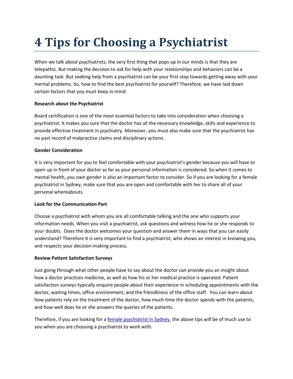 4 tips for choosing a psychiatrist