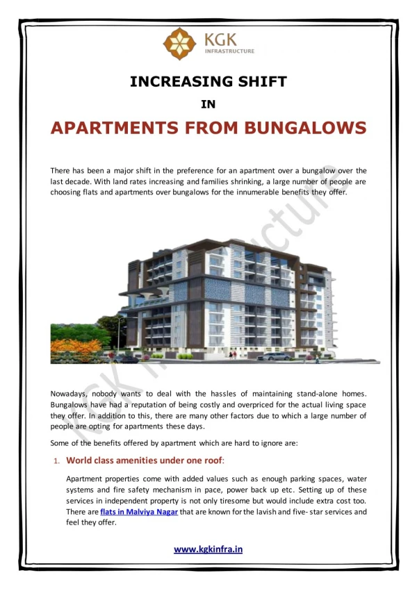 INCREASING SHIFT IN APARTMENTS FROM BUNGALOWS
