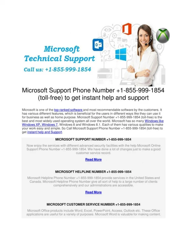 Microsoft Support Phone Number 1-855-999-1854 | Microsoft Help desk