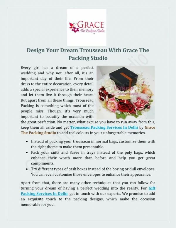 Design Your Dream Trousseau With Grace The Packing Studio