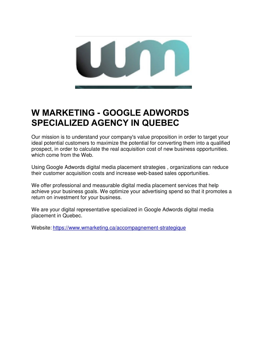 w marketing google adwords specialized agency