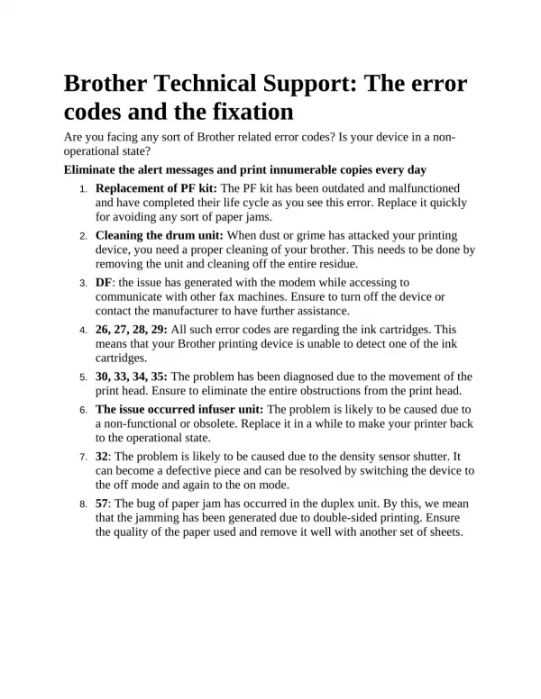 Brother Technical Support: The error codes and the fixation