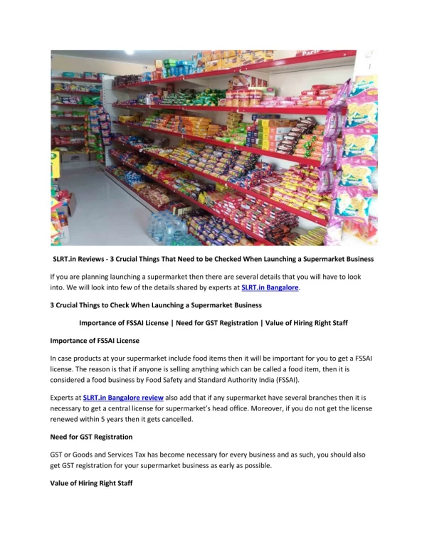 SLRT.in Reviews - 3 Crucial Things That Need to be Checked When Launching a Supermarket Business