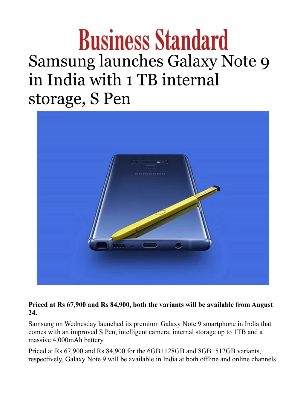 samsung launches galaxy note 9 in india with