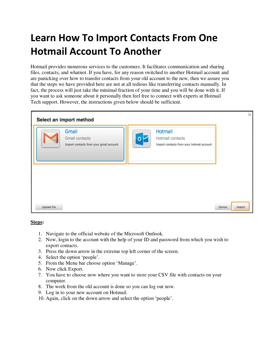 learn how to import contacts from one hotmail