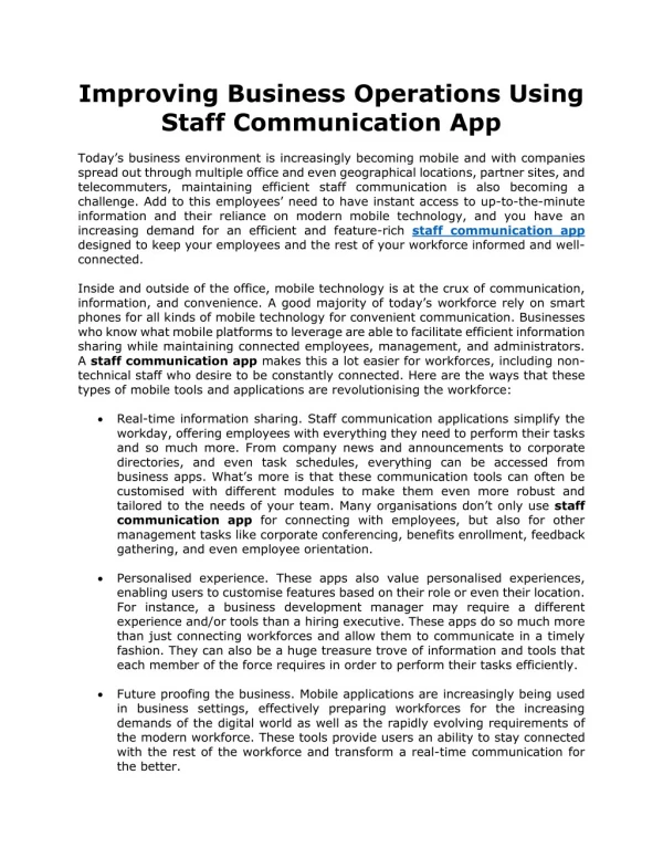 Improving Business Operations Using Staff Communication App
