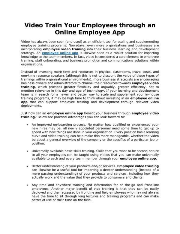 Video Train Your Employees through an Online Employee App