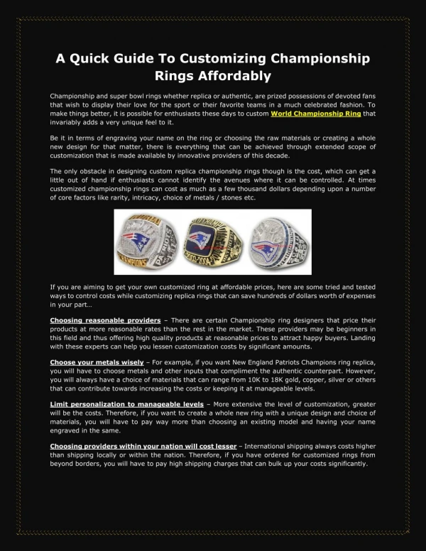 Championship Ring Designer | Customized Championship Rings
