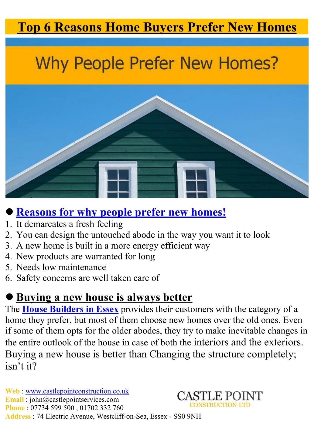 top 6 reasons home buyers prefer new homes