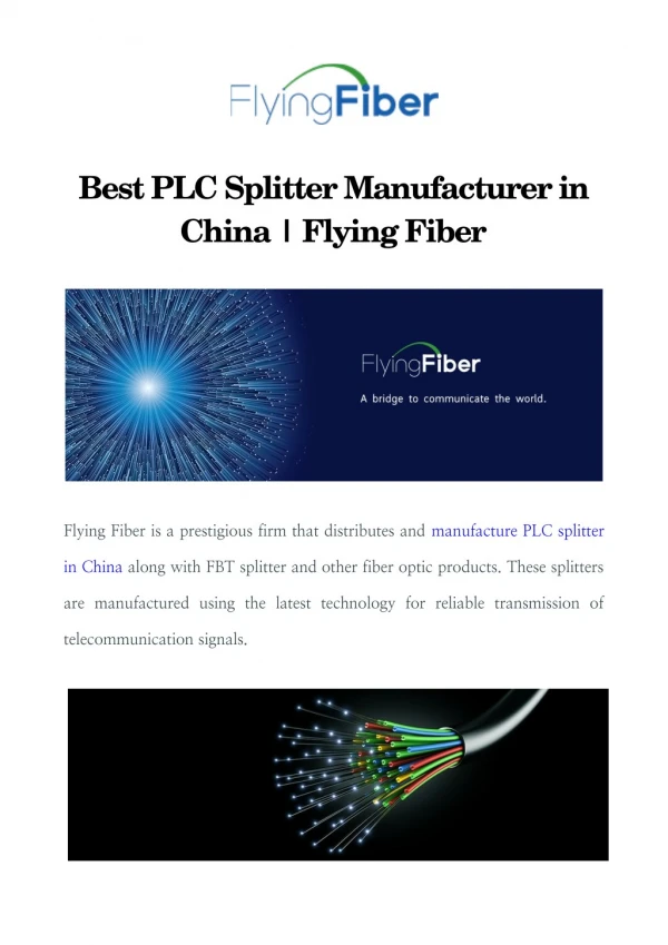 Best PLC Splitter Manufacturer in China | Flying Fiber