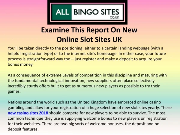 Examine This Report On New Online Slot Sites UK