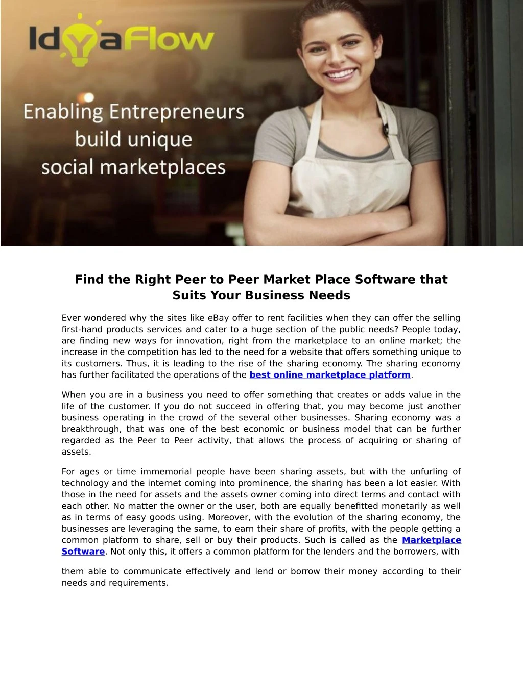 find the right peer to peer market place software