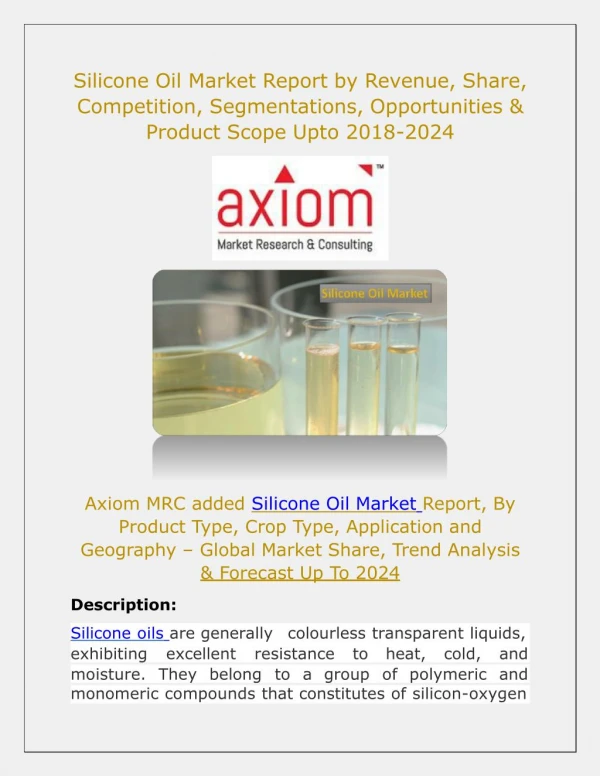 Global Silicone Oil Market Competition, Segmentations and Opportunities 2018: BY Axiom MRC