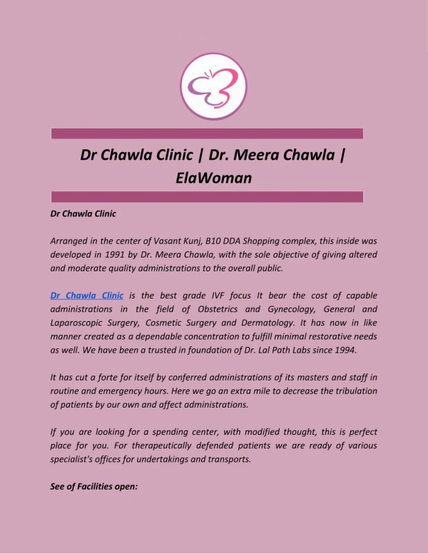 Dr Chawla Clinic | Dr. Meera Chawla | ElaWoman