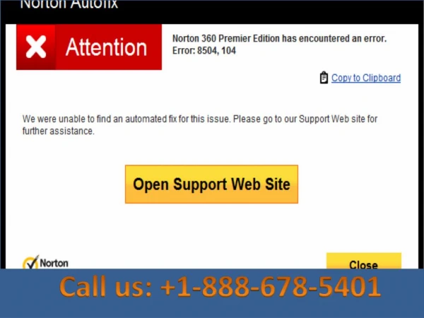 Contact 1-888-678-5401 How to fix Nortron security error 8504,104