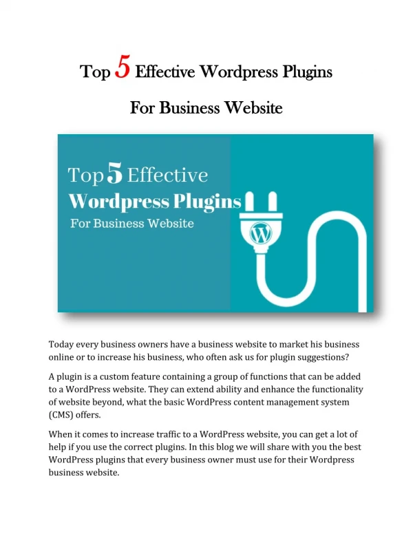 Top 5 Effective Wordpress Plugins For Business Website