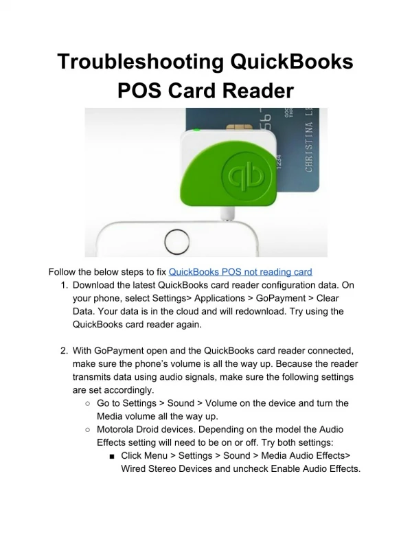 Troubleshooting QuickBooks POS Card Reader - PosTechie Learn & Support PDF