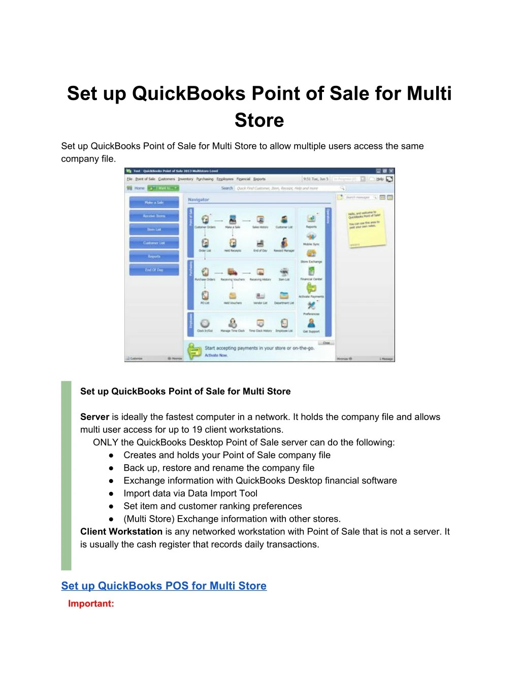 set up quickbooks point of sale for multi store