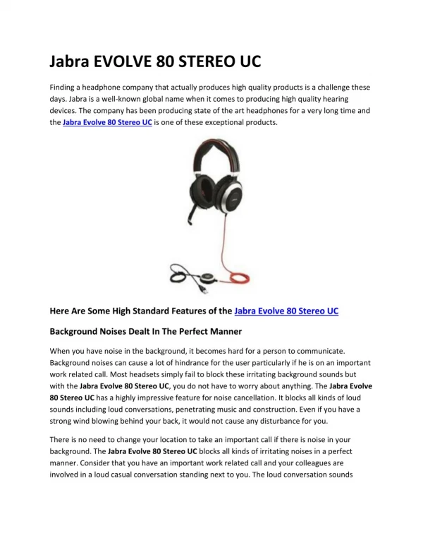 JABRA EVOLVE 80 STEREO UC - GoHeadsets