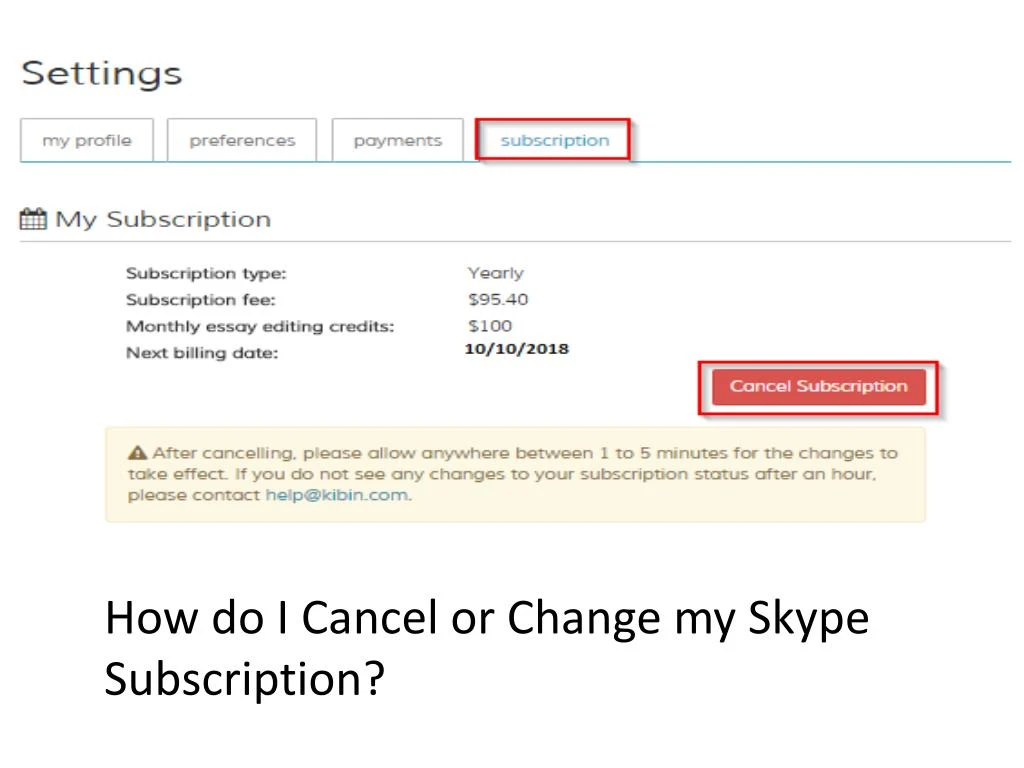 how do i cancel or change my skype subscription