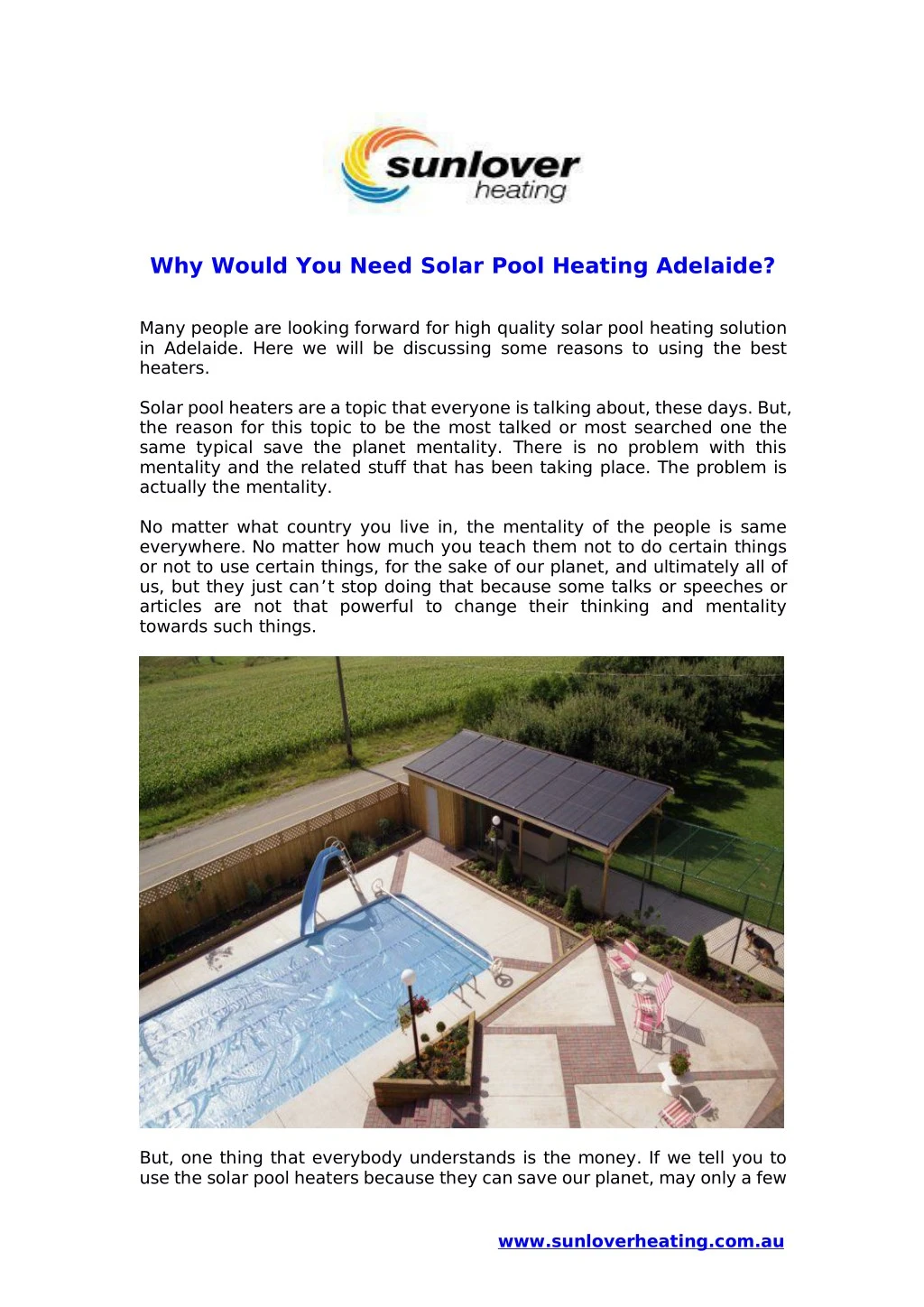why would you need solar pool heating adelaide