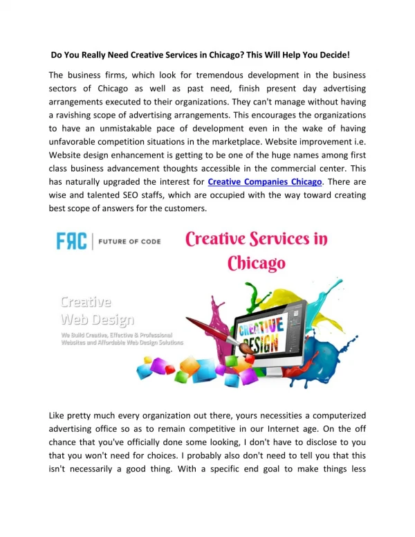 Do You Really Need Creative Services in Chicago? This Will Help You Decide!