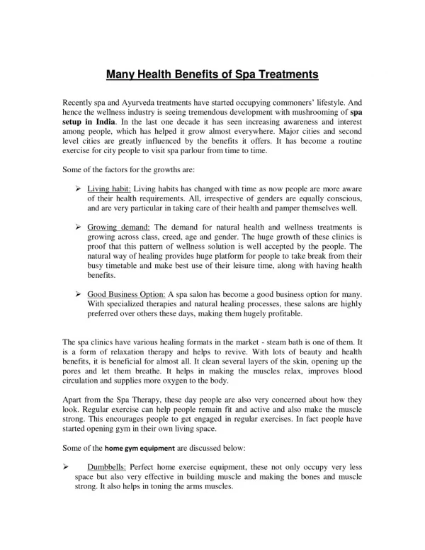 Many Health Benefits of Spa Treatments