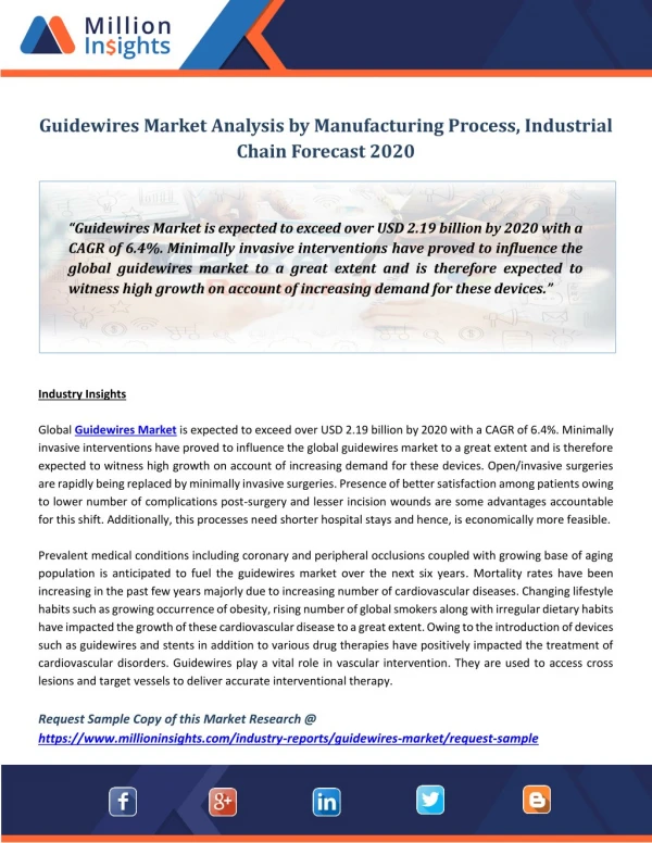 Guidewires Market Analysis by Manufacturing Process, Industrial Chain Forecast 2020