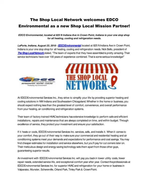 The Shop Local Network welcomes EDCO Environmental as a new Shop Local Mission Partner!